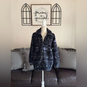 Vintage 90’s Columbia Nordic Print Fuzzy Fleece Full Zip Jacket Size S GORPCORE